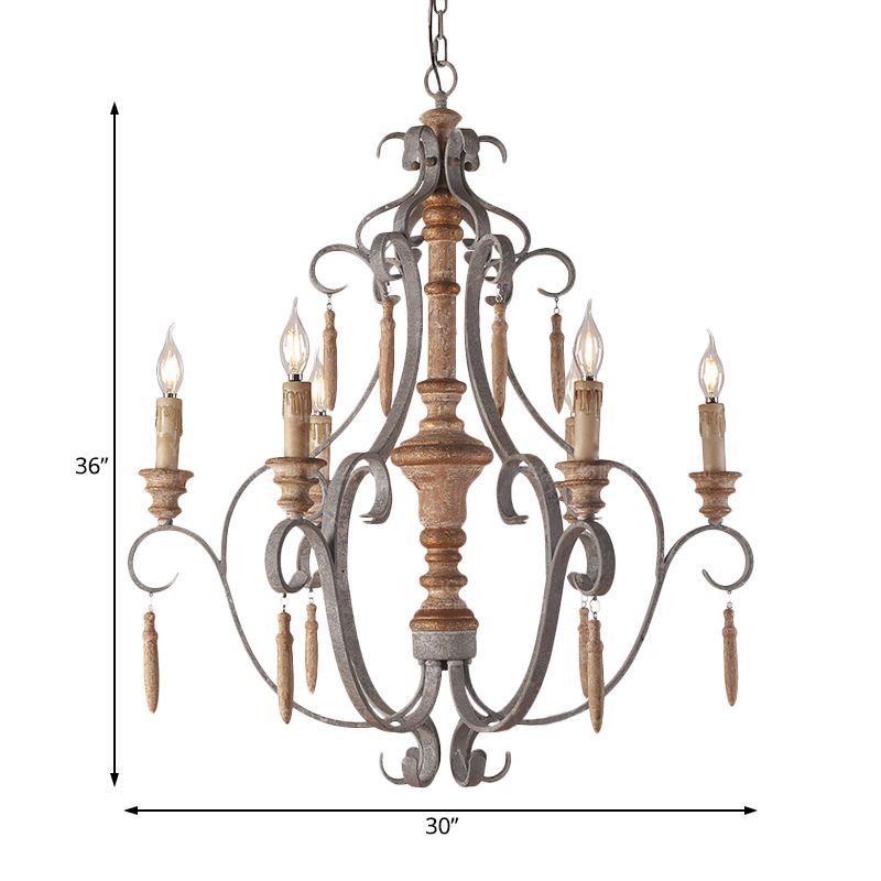 Rustic Jar Hanging Chandelier Metal 6 Bulbs Suspension Light in Grey for Dining Room