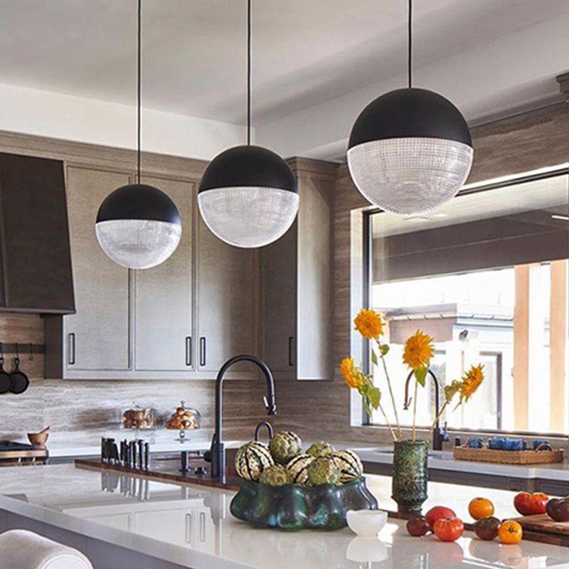 Metal 1 Light Pendant Light Mid-Century Modern Spherical Prismatic Glass Hanging Lamp