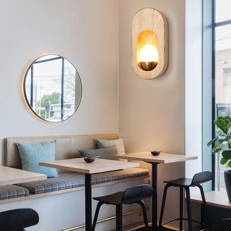 Luces de apliques de pared en forma de bola de estilo contemporáneo madera 1 lámpara de luz liviana