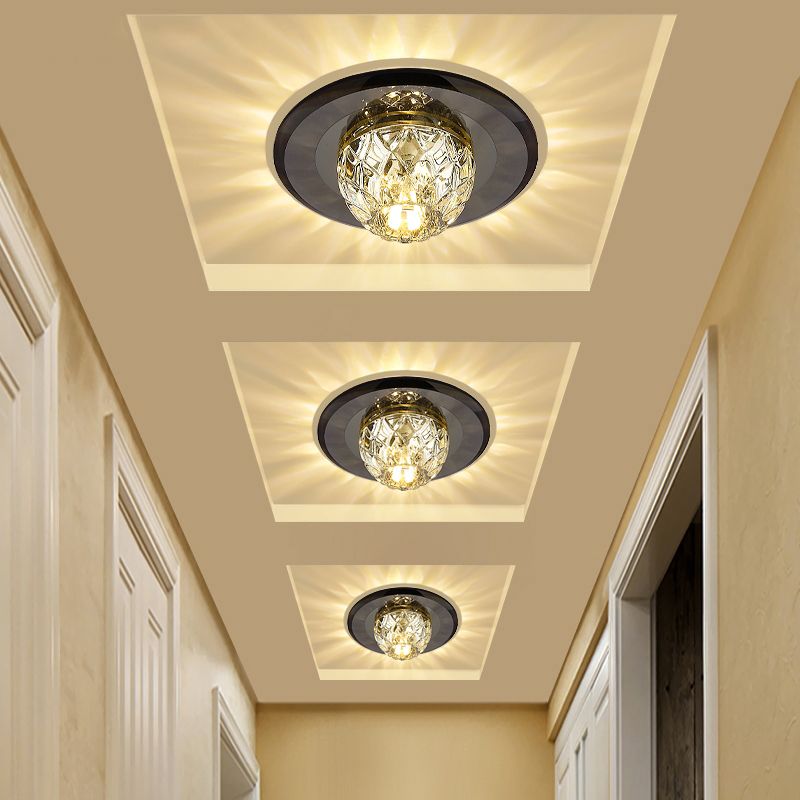 Contemporary Bowl Shade LED Flush Mount Crystal Entryway Flushmount Ceiling Lighting