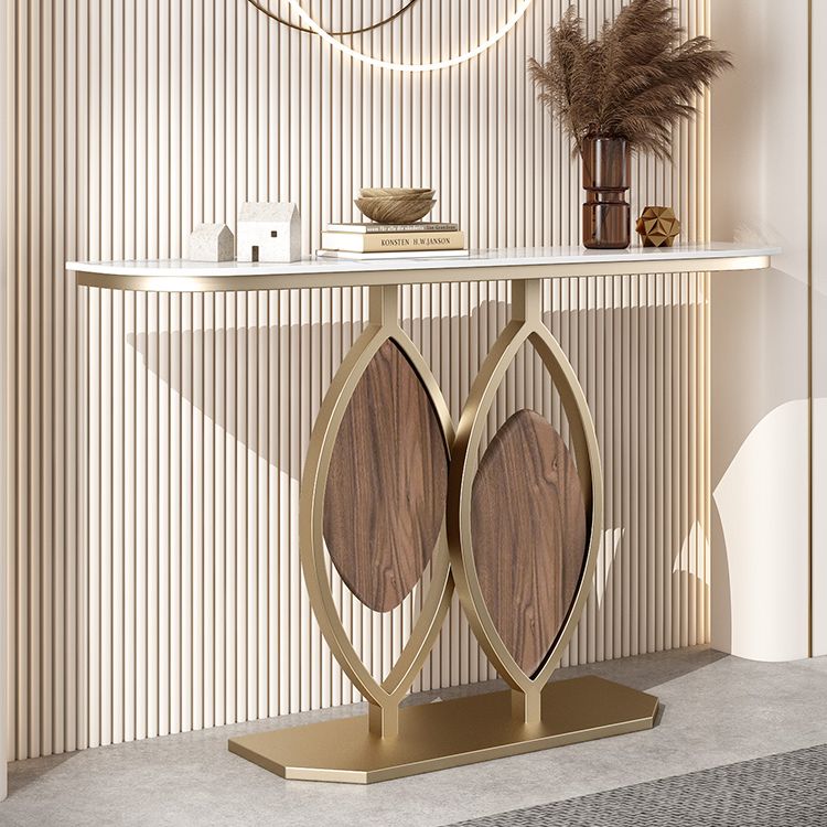 Glam Golden Base Console Table with Half Moon Wtone Top for Hall