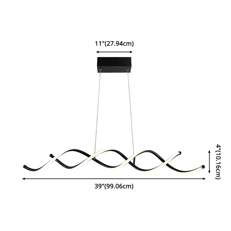 Wave Dinning Room Pendant Ceiling Light Metal LED Contemporary Suspended Lighting Fixture in Black