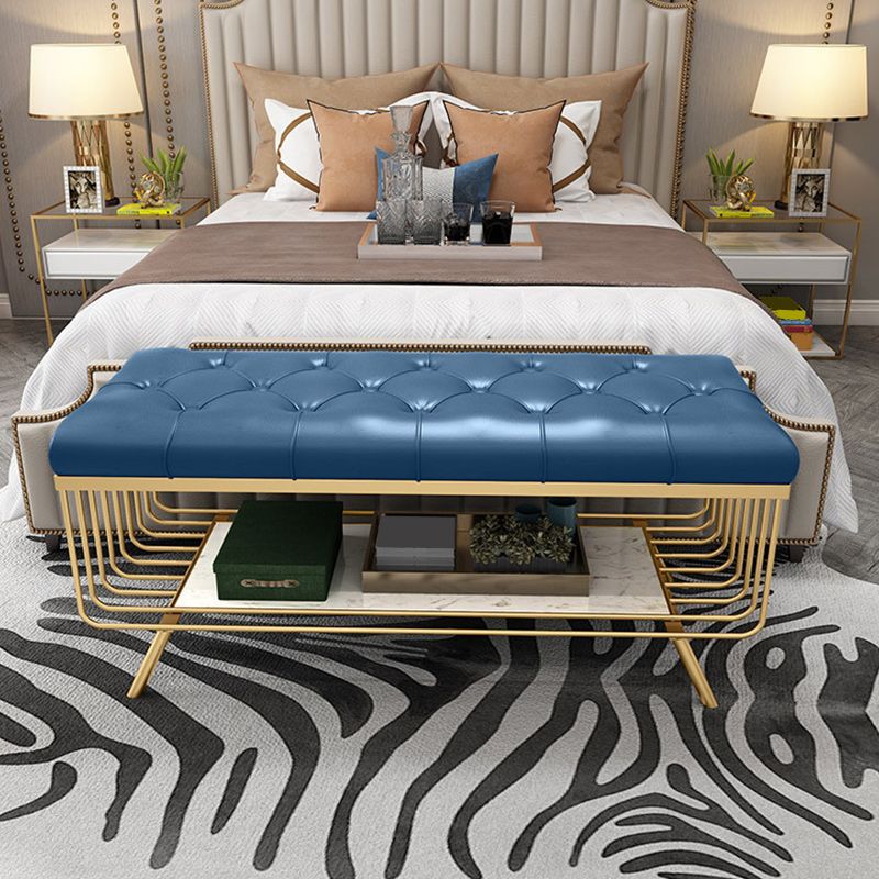 17.7 Inch High Glam Metal Seating Bench Tufted Entryway Bench