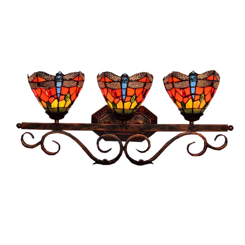 Stained Glass Dragonfly Wall Light Restaurant 3 Lights Tiffany Vintage Wall Lamp in Orange