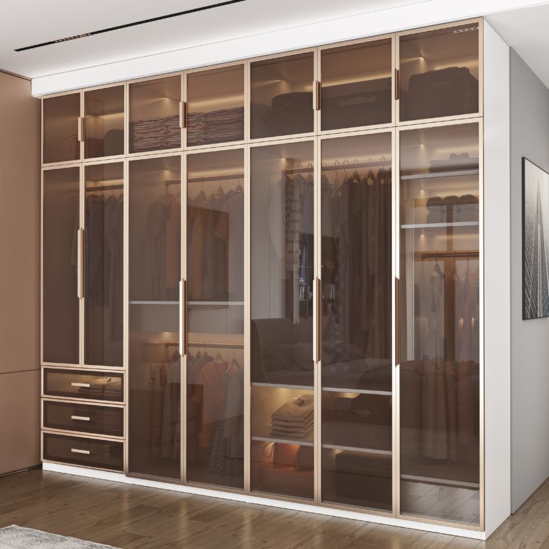 White Manufactured Wood  Cabinet with Glass Door Modern Hinged Door Wardrobe for Home