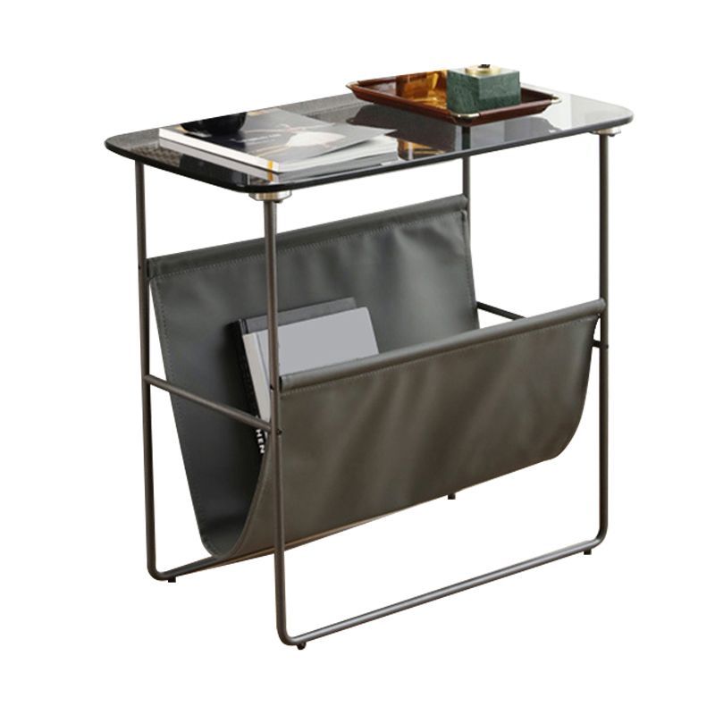 Rectangular Glass Top Side Table 26.38" W x 14.96" D x 23.23" H End Table with Shelf