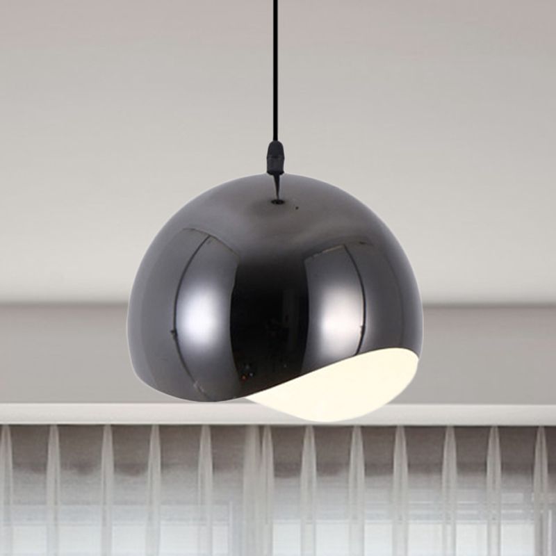 1 Kopfküchen Anhänger Leuchte mit Wellenformen Kuppel Metall Schatten moderne Schwarz/Chrom -Hanglampe, 8 "/12" W.
