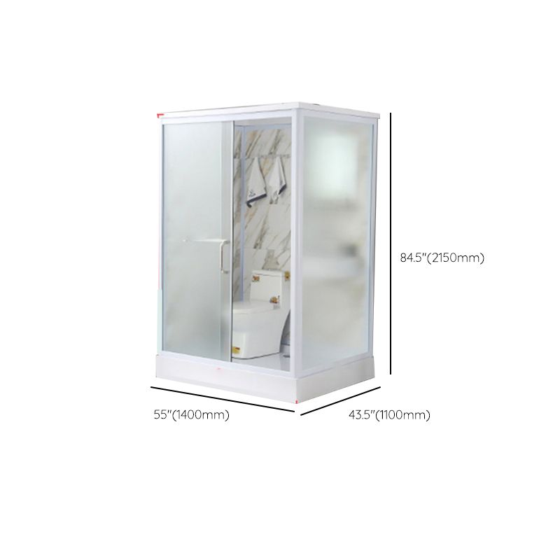 Framed Single Sliding Frosted Shower Kit Rectangle White Shower Stall