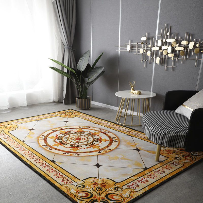 luxury European Style Rug Marble Surface Print Carpet Anti-Slip Backing Rug for Home Decor