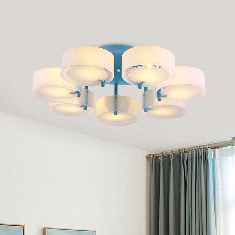 Plafonnier Semi-affleurant à tambour blanc, luminaire de plafond en verre de lait pour Loft Macaron pour salle d'étude
