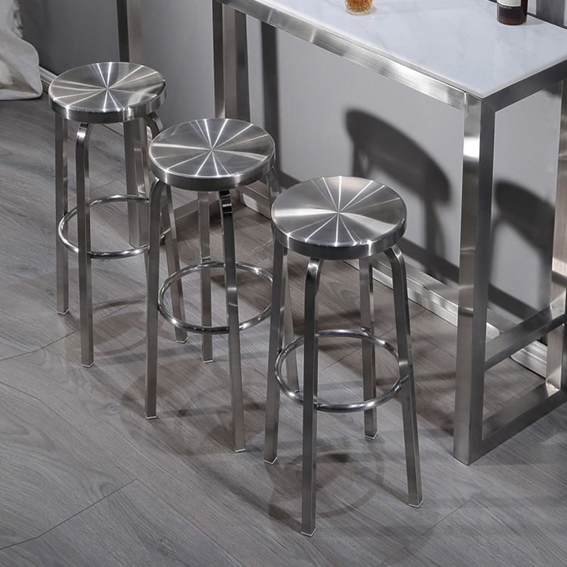 1 Pcs Industrial Silver Counter Stools Stainless Steel Bar Bristol Stools with Round Seat