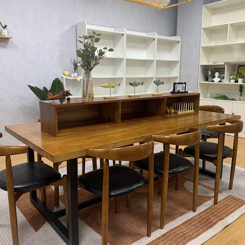 Pine Solid Wood Dining Table Rectangle Dining Table with Trestle Base