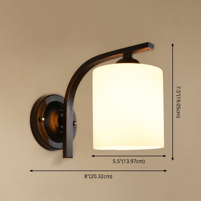 Cylinder White Glass Wall Mount Lamp 1-Light Vintage Wall Lighting Fixture for Bedroom