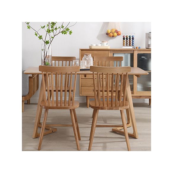 Modern Style Solid Wood Dining Set with Rectangle Shape Table and Double Pedestal Base