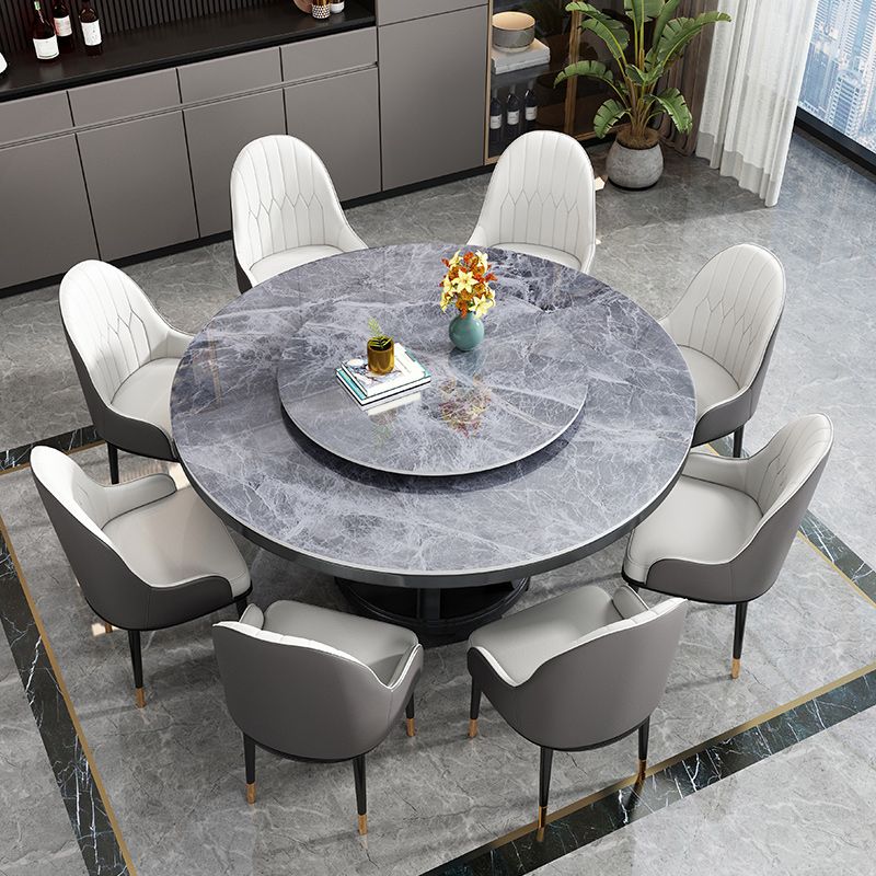 Round Stone Turntable Table Minimalist Furniture with Pedestal Base