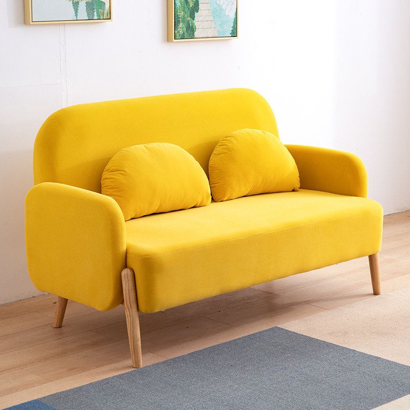 Scandinavian Loveseat with 2 Pillows and Square Arm for Apartment