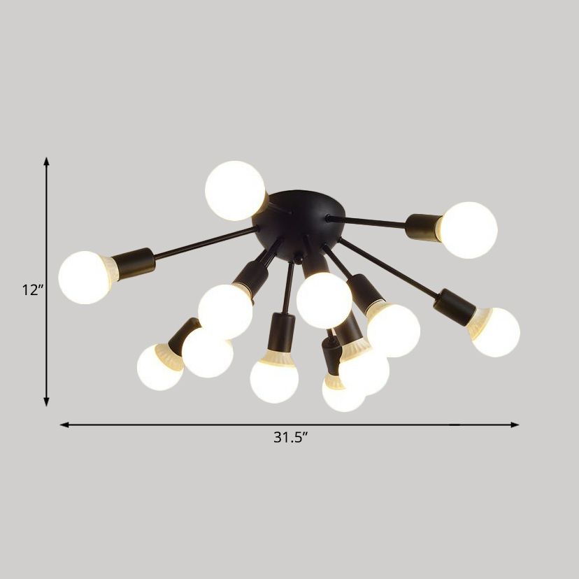 Plafonnier Semi-encastré en métal Spoutnik, moderne, 8/12 lumières, blanc/noir/or, pour salon