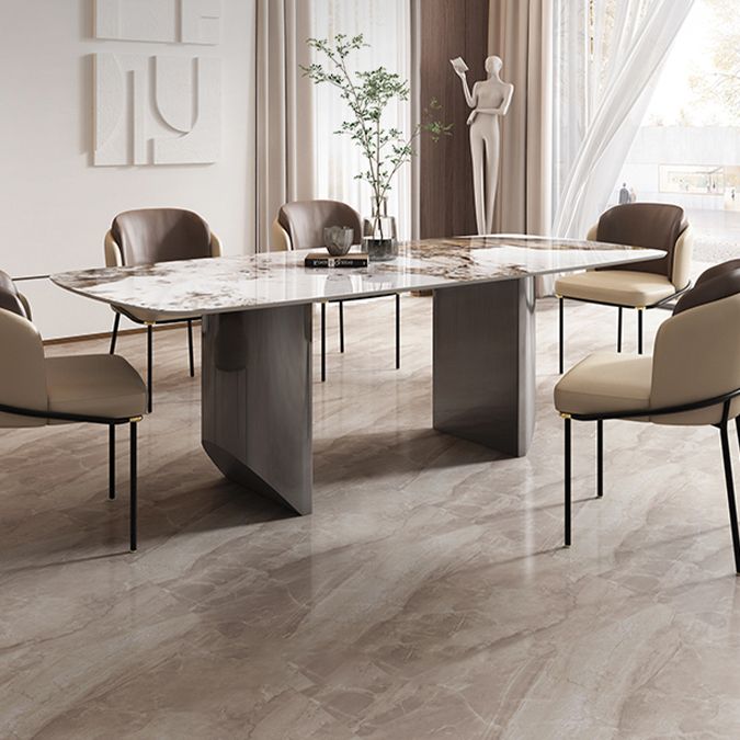 Gold Stone Top Dining Table Rectangle Grey Base Modern Table