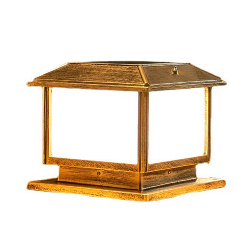 Metal Rectangle Shape Solar Pillar Lamp Modern 1-Light Outdoor Waterproof Light