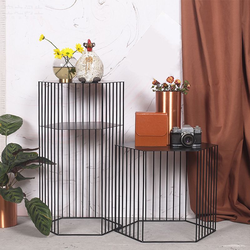 Frame Hexagon Metal End Table Set Simple Iron Sofa Side Accent Table with Storage Shelf