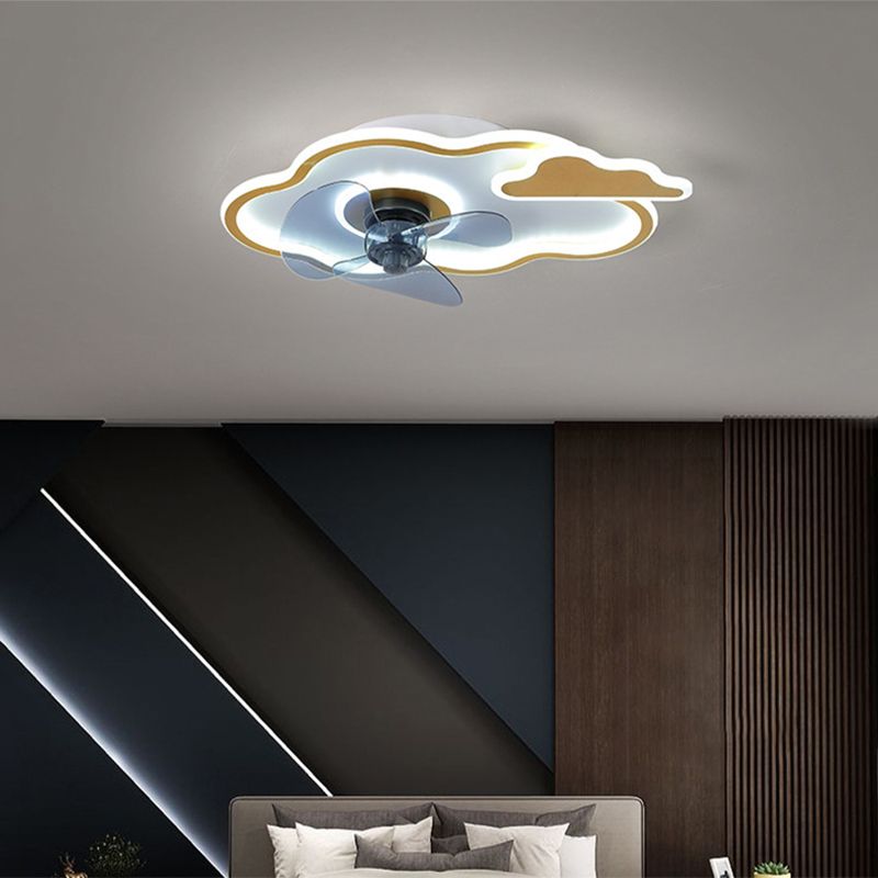 Children Cartoon Shaped Fan Lighting Acrylic LED Bedroom Semi Flush Mount Ceiling Fixture