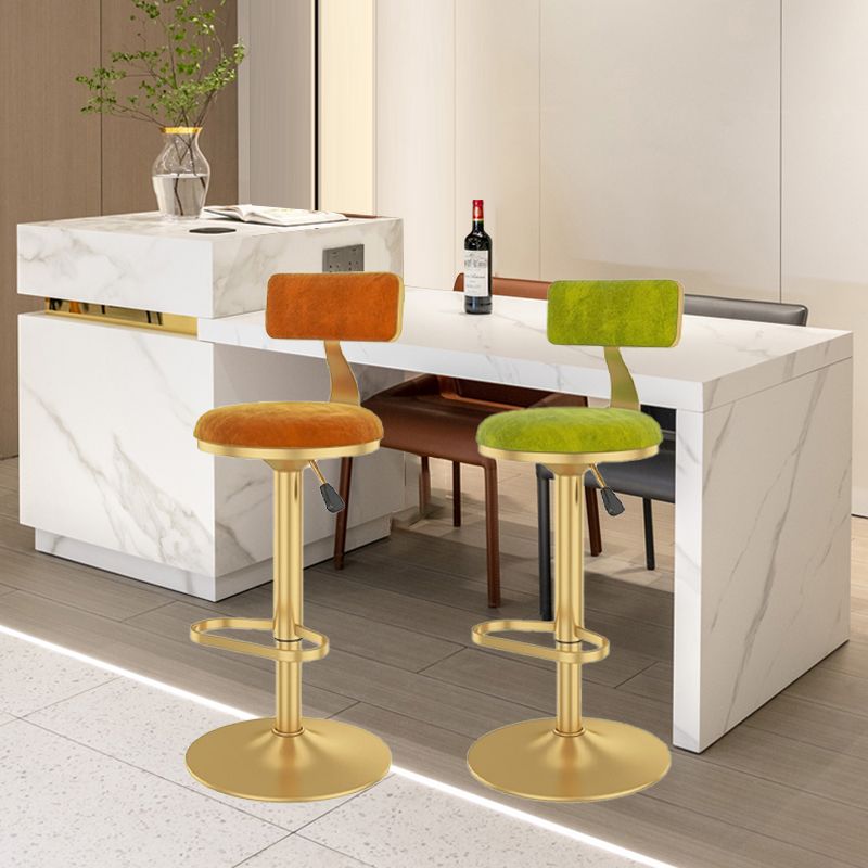 Glam Liftable Backrest Counter Stool Iron Cafe Bar Stool with Velvet Cushion and Pedal