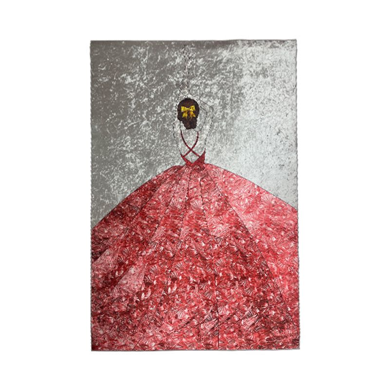 Light Red Girl Rug Polyester Modern Rug Non-Slip Backing Rug for Home Decor