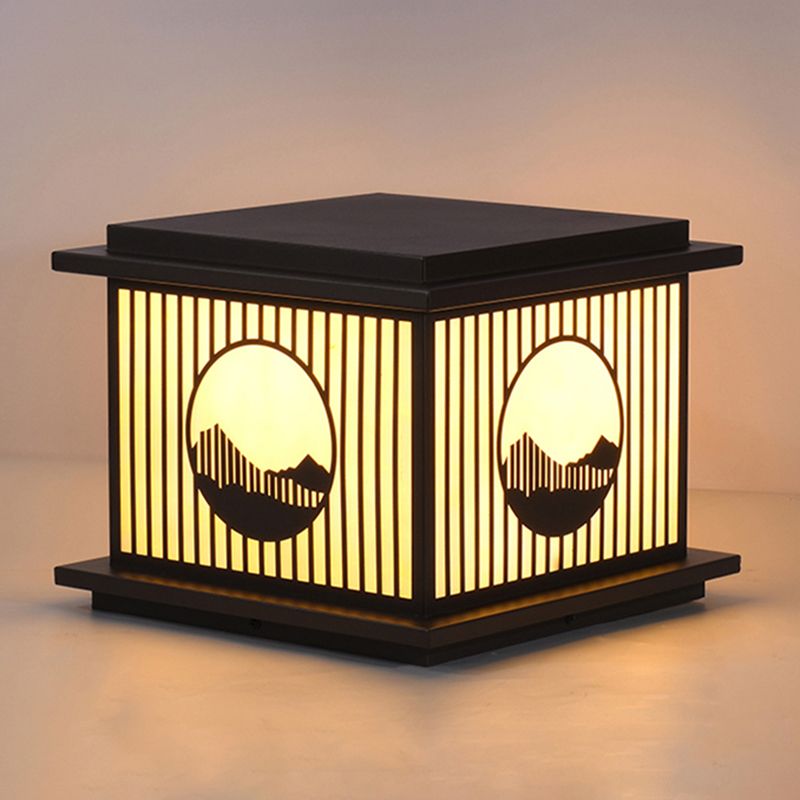 Rectangle Shape Metal Outdoor Lamp Modern Style 1 Light Waterproof Pillar Light in Black