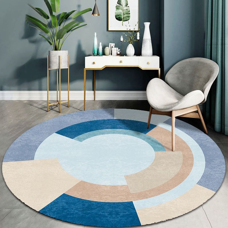 Modern Round Area Rug Contrast Panel Carpet Polyester Living Room Area Rug with Non-Slip Backing