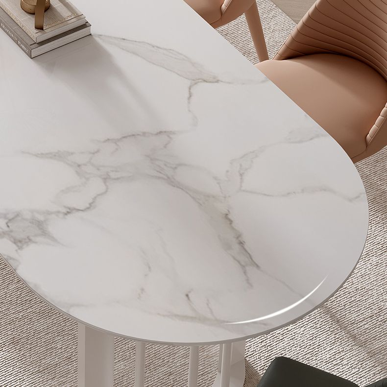 Oval Dining Table Modern Stone Top Dining Table with Double Pedestal