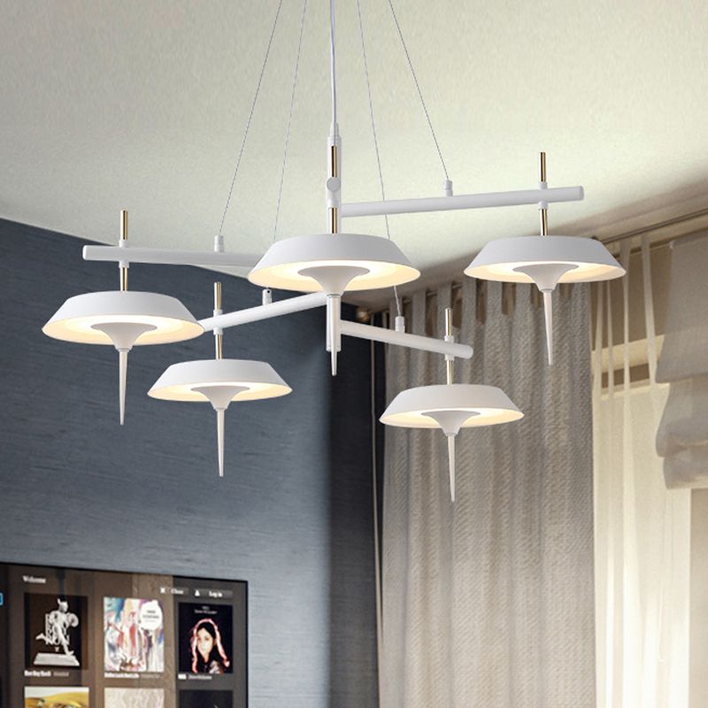 Flared Metal Chandelier Lamp Minimalist 5 Lights White Pendant Light Fixture for Dining Room