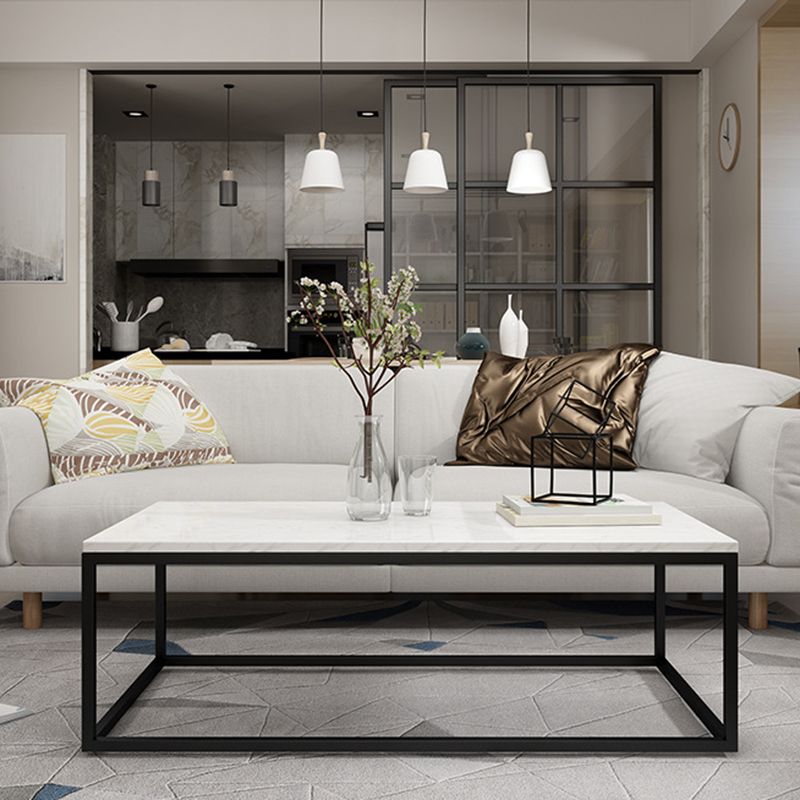 Marble Metal Frame Coffee Table Luxurious Rectangular Cocktail Table