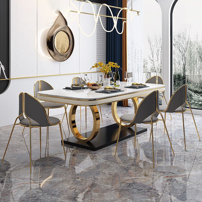 Modern 1/2/5/7 Pieces Dining Set Marble Dining Table with Leather Chairs
