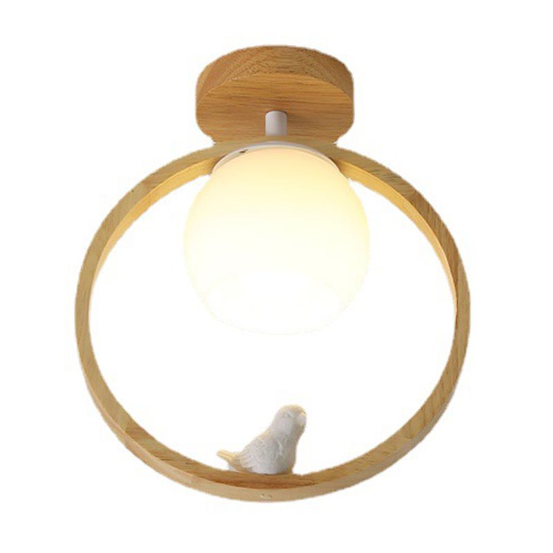 Log Color Globe da incasso in stile moderno e conciso, apparecchio da soffitto per interni in legno con paralume in vetro