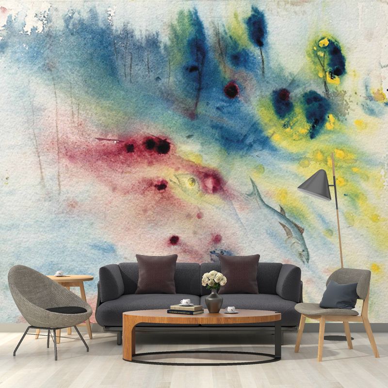Two Fishermen Fishing Wall Mural Surrealistic Stain Resistant Bedroom Wall Covering, Custom Printed