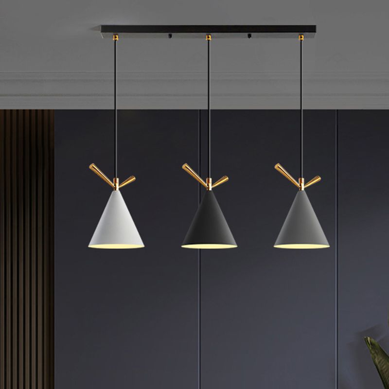 Modern Cone Shade Island Pendant Light 3-Light Ceiling Light with Metal Shade