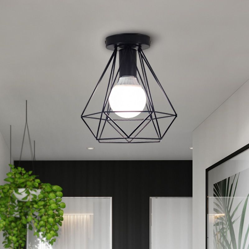 Iron Frame Ceiling Light in Industrial Retro Style Geometric Single Flush Mount for Corridor