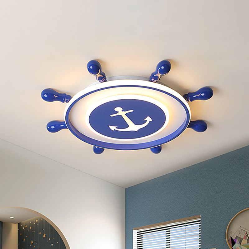 Mediterranean LED Flush Ceiling Light Blue Rudder Flush Mount Lighting Fixture with Acrylic Shade, 16"/19.5" W