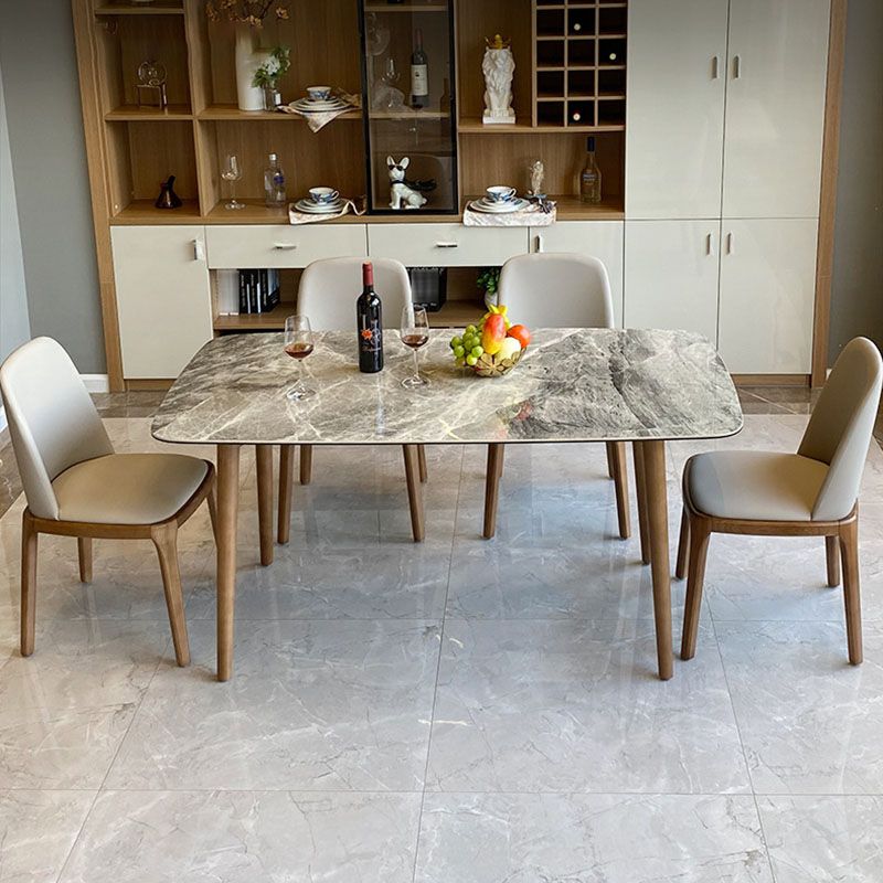 Contemporary Modern Rectangle Stone Table 4 Legs Home Kitchen Dinner Table