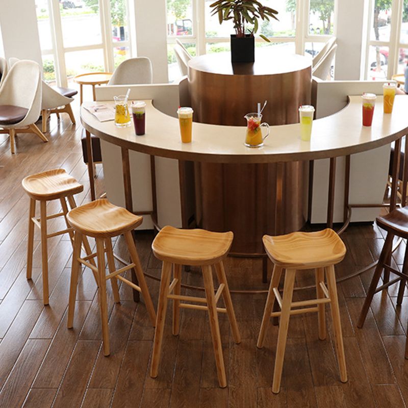 Indoor Pine Modern Bar Stool Contoured Seat Footrest Counter Stool with Wood Legs