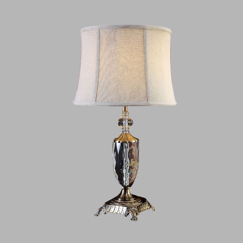 Trommelschlafzimmer Nachttisch Lampe Minimalismus Stoff 1 hell creme graues Nachtlicht mit Urnenkristallbasis