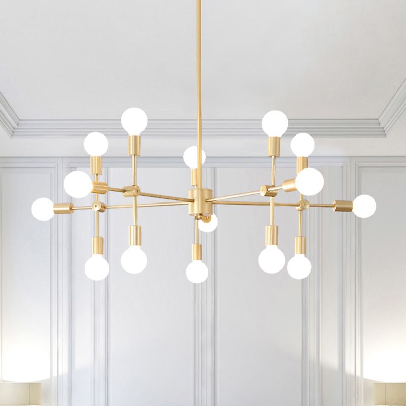 Sputnik Living Room Hanging Chandelier Opal Glass 9/12/15 Lights Modernist Hanging Lamp in Black/Gold