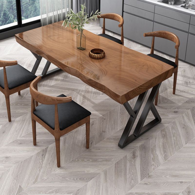 Industrial Rectangle Dining Table Dark Brown Wood Top Table with Metal Base