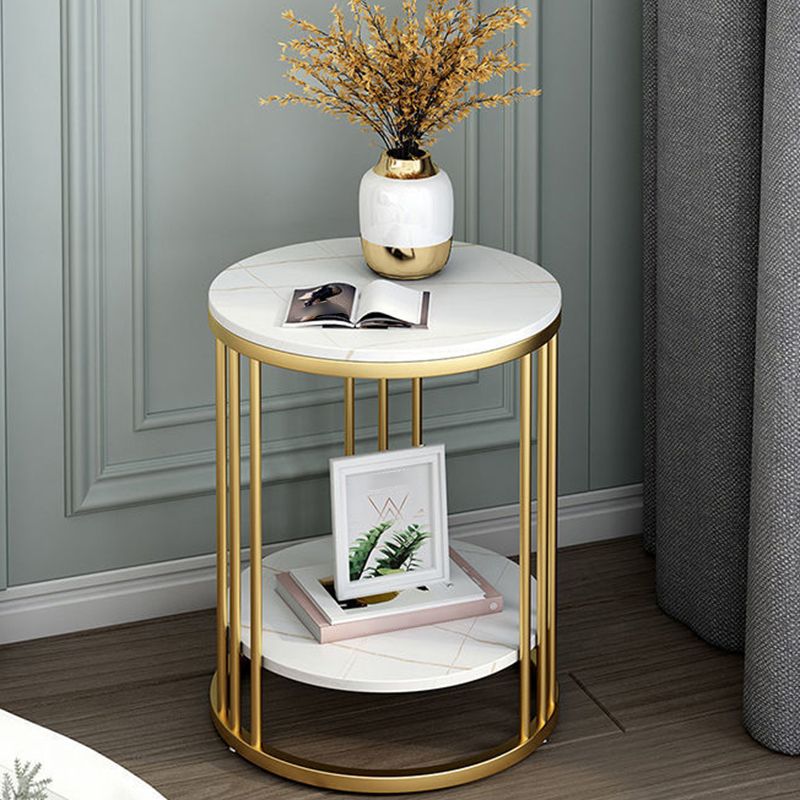 Frame Base Design Gold/ Black Metal Slate Top White Rectangular Side Table