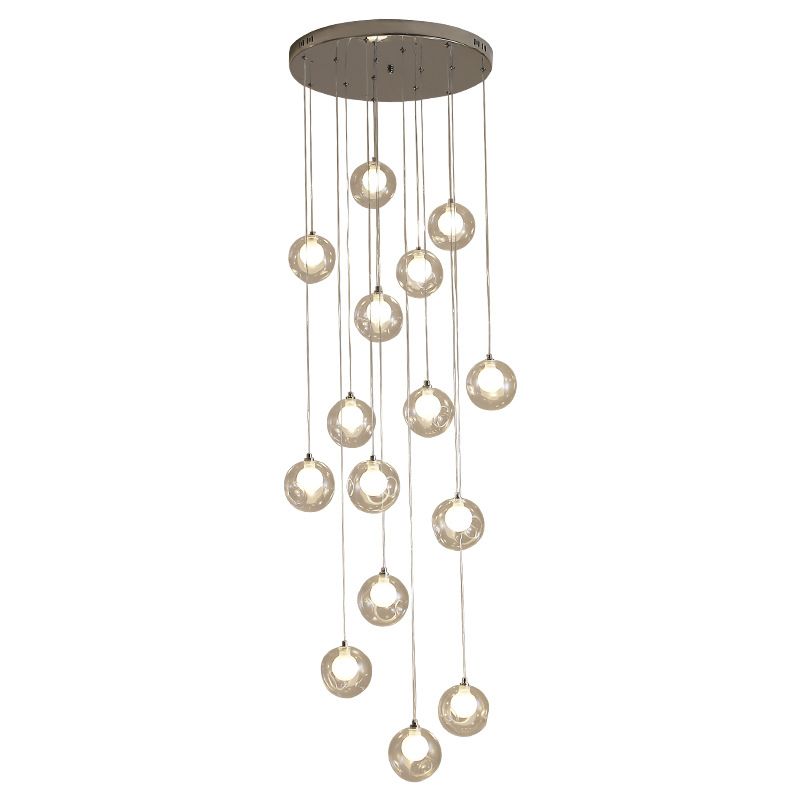 Minimalist Bubbles Multi Pendant Light Fixture Frosted White-Clear Glass Spiral Stairs Suspension Light