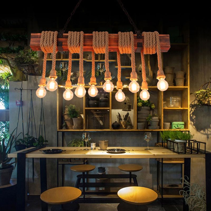 Wooden Island Light Industrial Style Island Hanging Light for Living Room