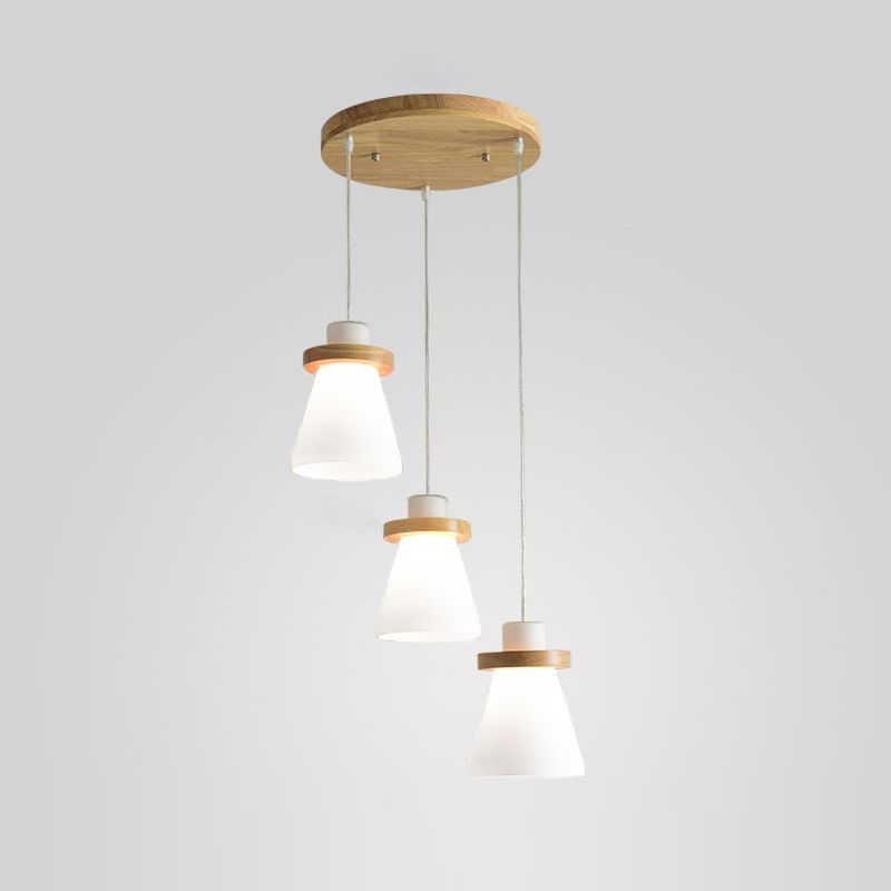 Bois massif conical suspension du plafond de plafond en verre blanc minimaliste pour salle à manger