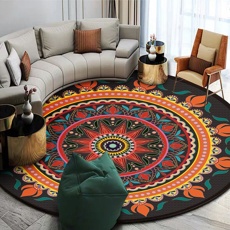 Exoticism Mandala Area Rug Multicolor Persian Carpet Synthetics Washable Pet Friendly Anti-Slip Rug for Living Room