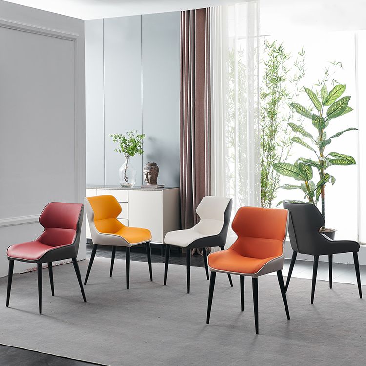 Sillas de comedor de cuero de estilo minimalista Sillas laterales con brazo Parsons y respaldo (juego de 2)