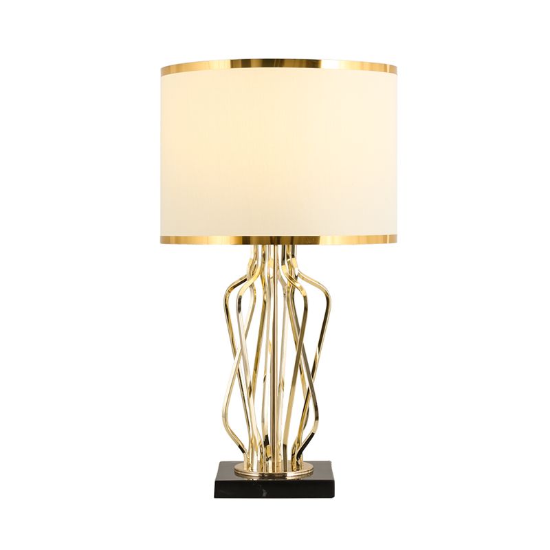 Fabric Drum Nightstand Lamp Simplicity 1��Bulb Living Room Table Lighting with Marble Base